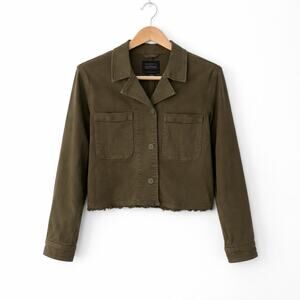 Sanctuary x Anthropologie Jacket Womens Size Small Olive Green Cropped Raw Hem